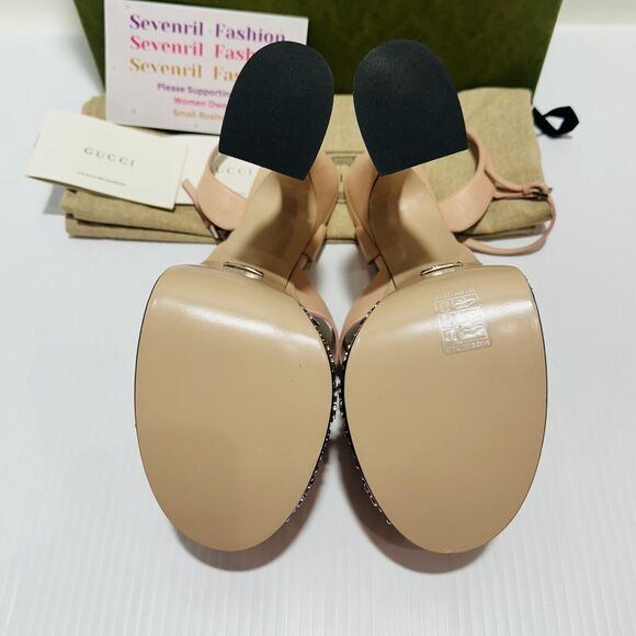 Gucci Janaya Pink Interlocking G Studs 39.5/ US 9.5 Heels Platform Sandals NIB - Picture 12 of 15